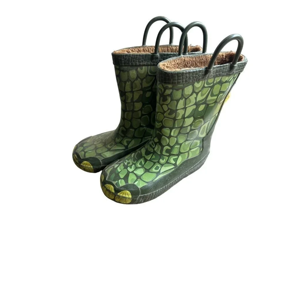 UnBranded Kids Rain Boots Unisex Green Print Size 9/10 SKU 2266